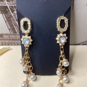 Gold and Blue Heart Drop Earrings